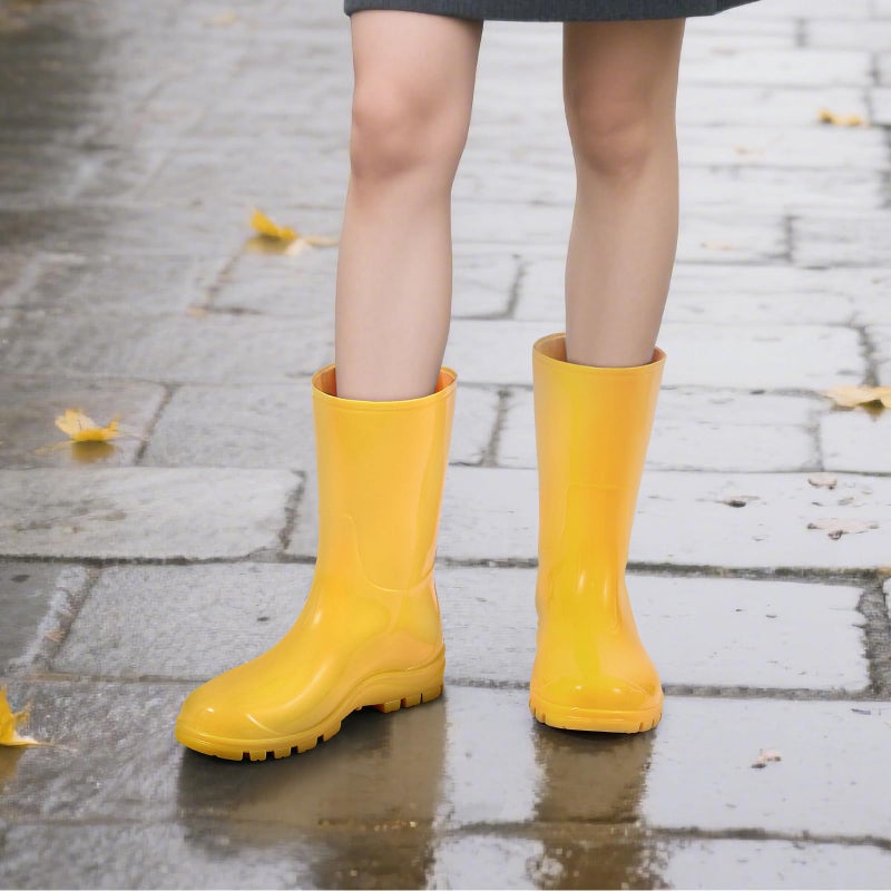 Asgard Women's Mid Calf Rain Boots Short Rubber Boots Waterproof Garden Shoes for Ladies Yellow 40 (9) - Image 2